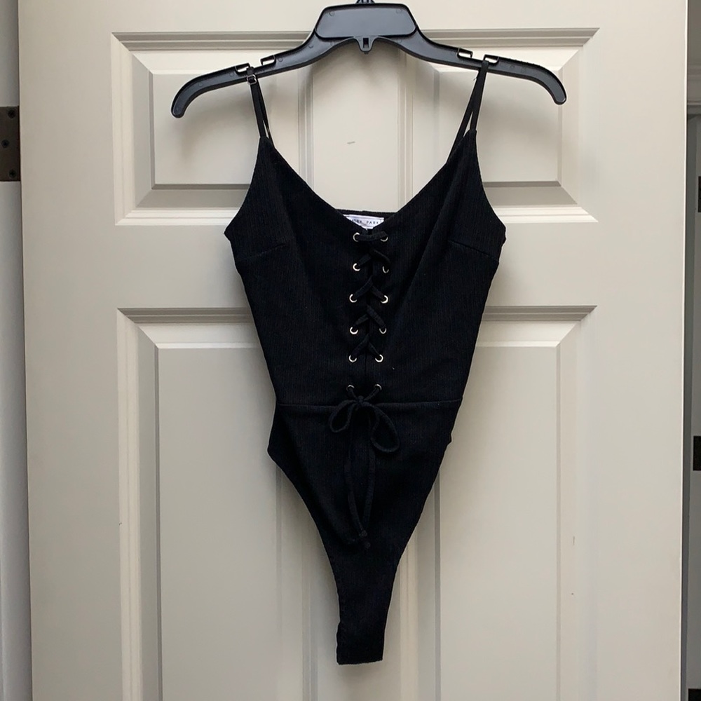 black, lace-up bodysuit